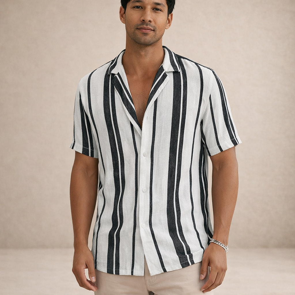 Men's Striped Linen Long-Sleeve Shirt 5