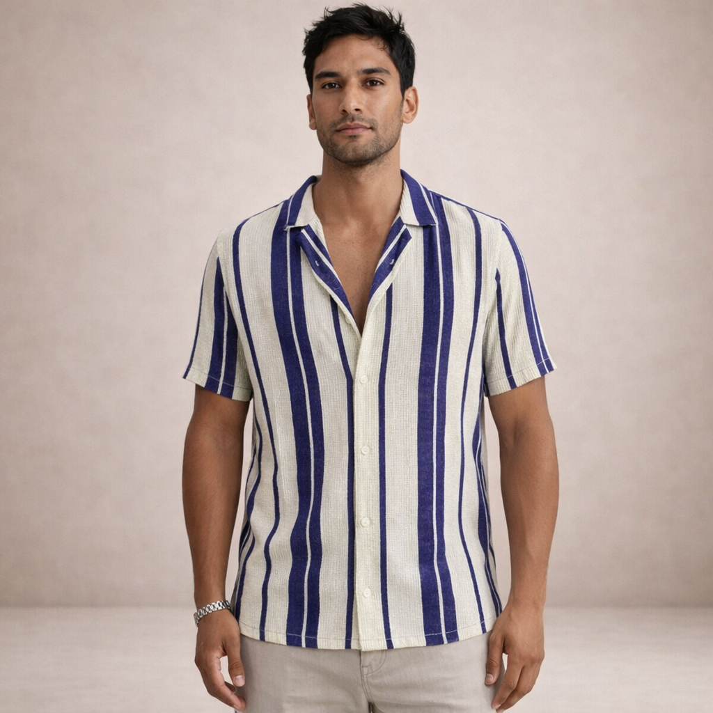 Men's Striped Linen Long-Sleeve Shirt 7