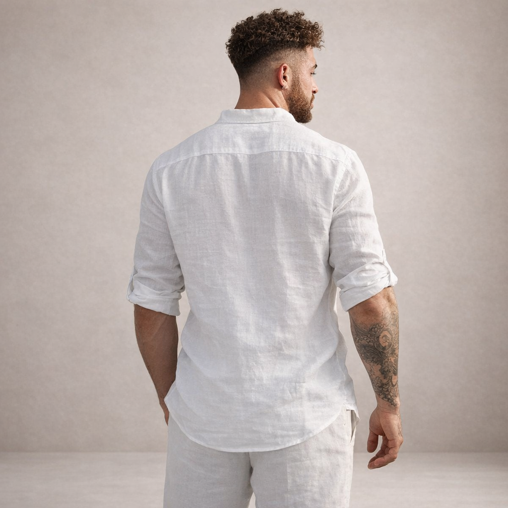 Men's Linen Shirt – Stand-Up Collar, Long Sleeve 3