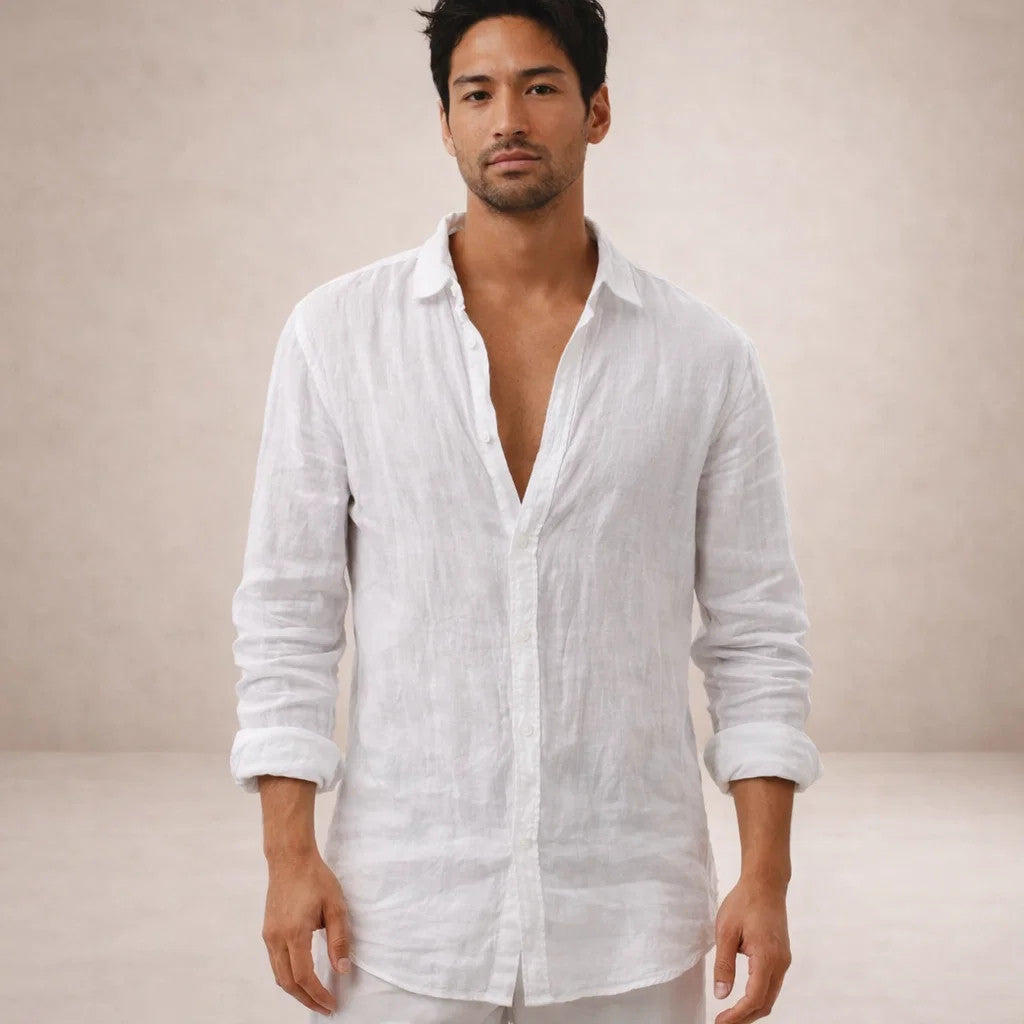 Men's Lightweight Linen Shirt – Open Collar 4