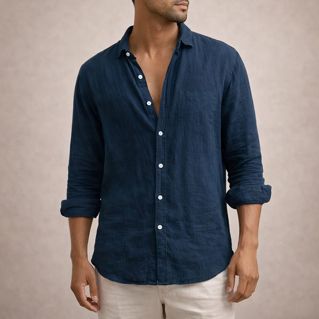 Men's Lightweight Linen Shirt – Open Collar 10