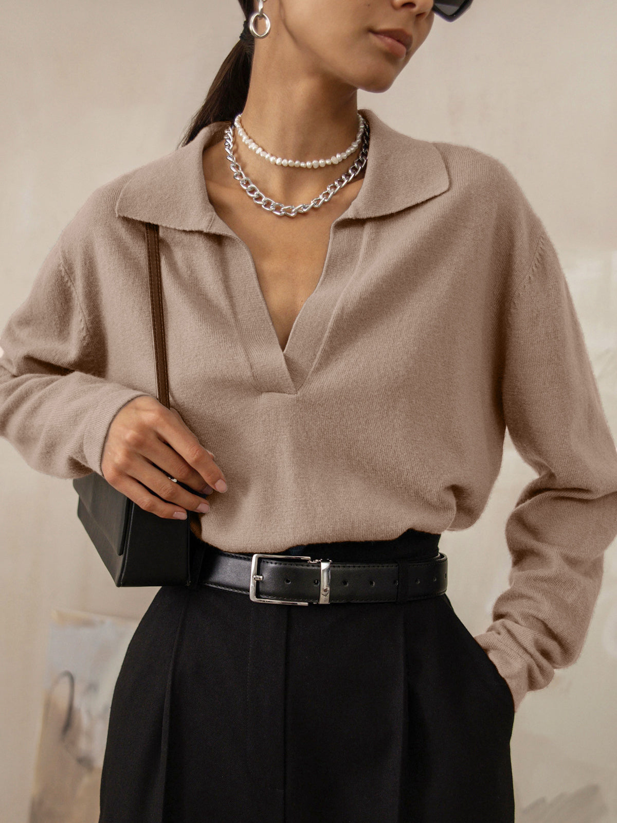 Women's Collared V-Neck Sweater 1